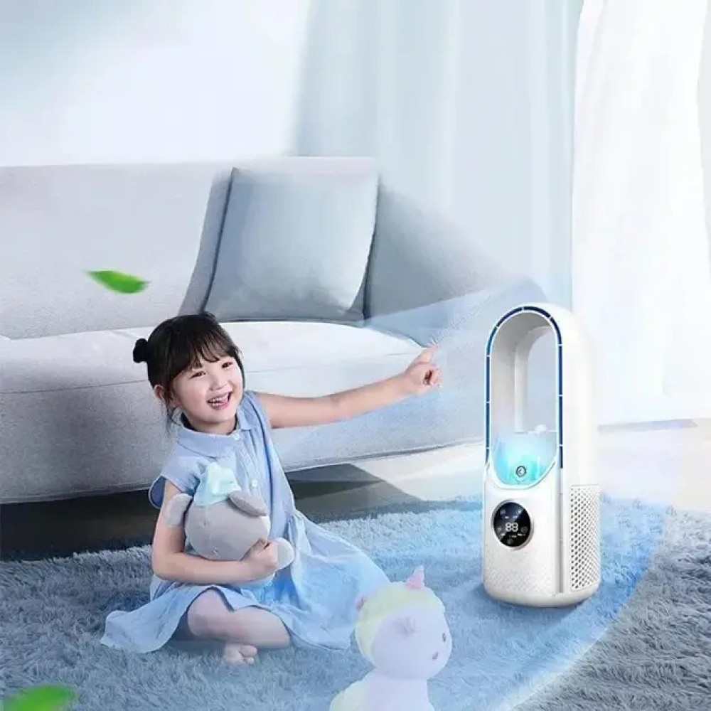 Безлопатевий вентилятор з зволожувачем і підсвіткою Smart Air Multiplier LY-939 • Настільний акумуляторний вентилятор 3-в-1